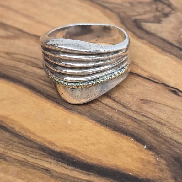 Vintage Mexico .925 Sterling Grooved Chunky Modernist Design Ring, Size 8, 12 gr - Picture 3 of 7